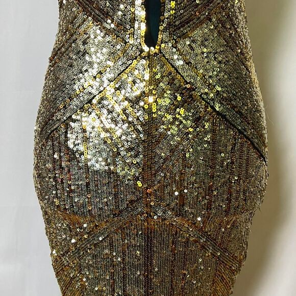 Y2K Bebe Women's Gold Sequin Bodycon Party Dress xs - Picture 6 of 8